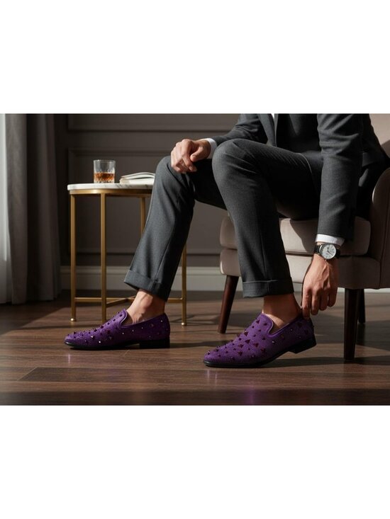 Matrocharm Men\'s Purple Rubber Vintage Spike Rhinestone Loafer Slip On Shoes main image 7